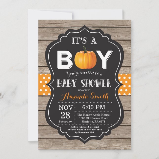 Rustic Pumpkin Fall Baby Shower Invitation Card (Front)