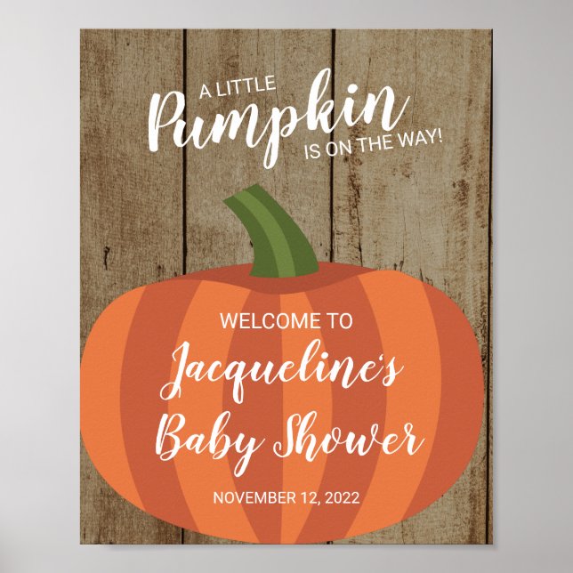 Rustic Pumpkin Fall Baby Shower Welcome Sign (Front)