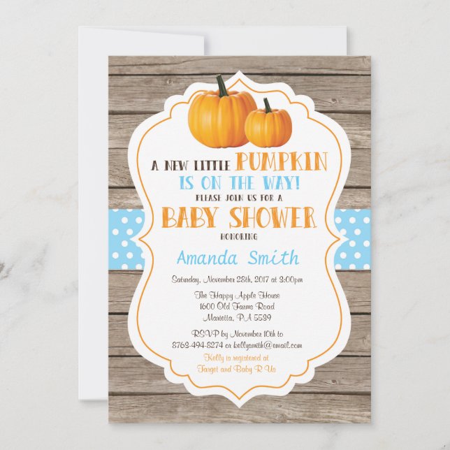 Rustic Pumpkin Fall Boy Baby Shower Invitation (Front)