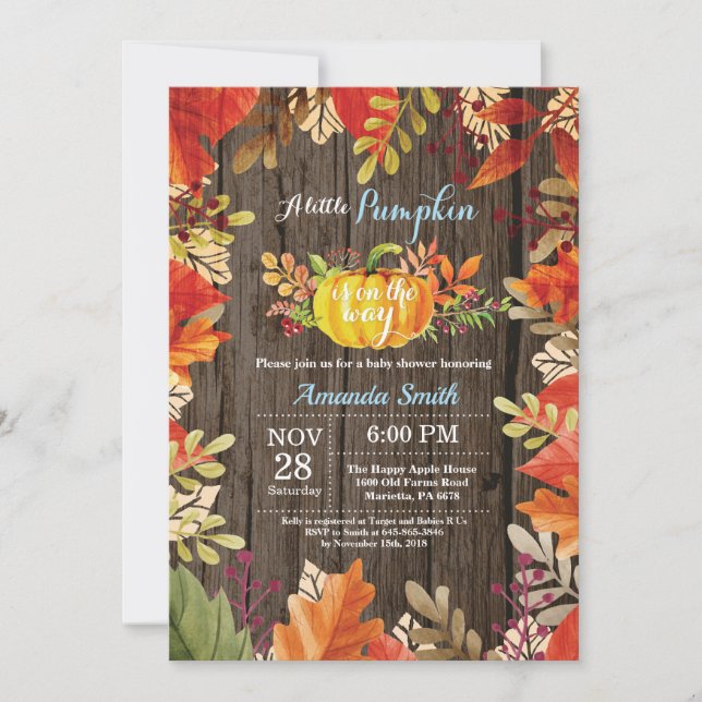 Rustic Pumpkin Fall Boy Baby Shower Invitation (Front)