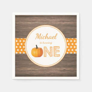 Rustic Pumpkin Fall First Birthday Party Orange Napkin