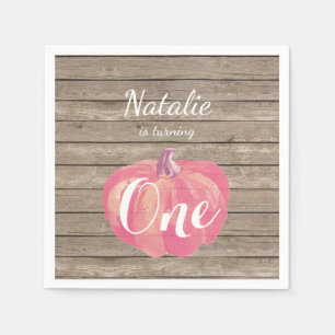Rustic Pumpkin Fall First Birthday Party Pink Napkin