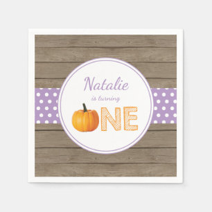 Rustic Pumpkin Fall First Birthday Party Purple Napkin