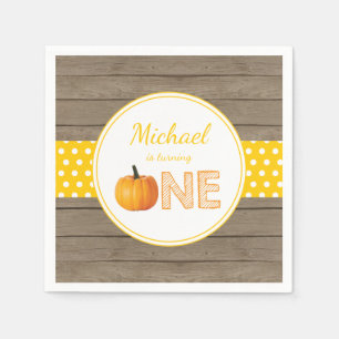 Rustic Pumpkin Fall First Birthday Party Yellow Napkin