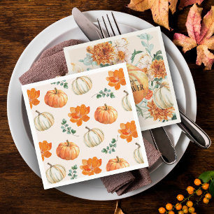 Rustic Pumpkin Fall floral autumn Baby Shower  Napkin