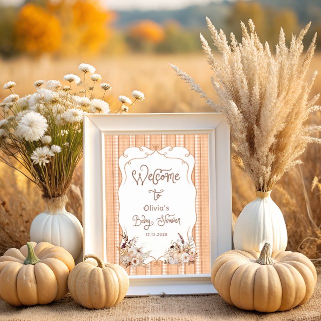 Rustic Pumpkin Fall Floral Baby Shower Welcome Poster (Creator Uploaded)