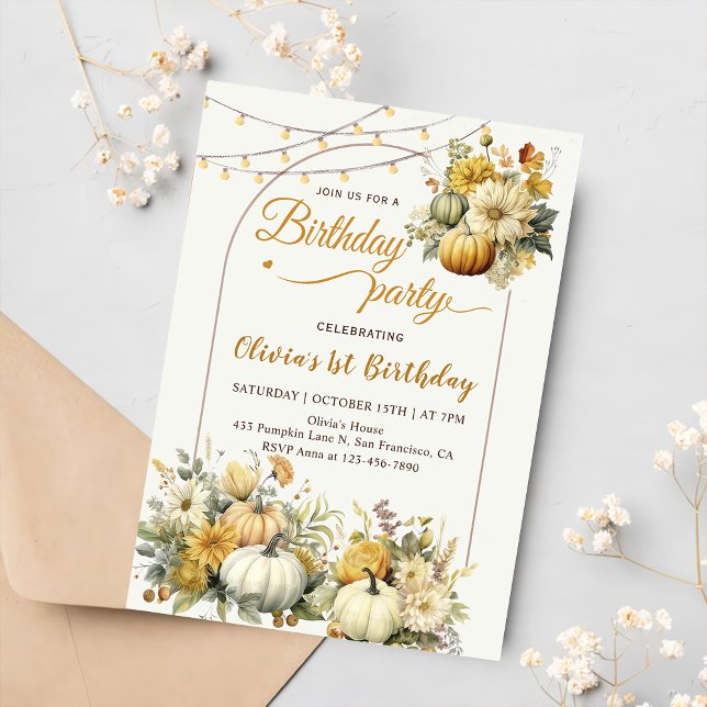 Rustic Pumpkin Fall Floral Birthday Party Invitation (Creator Uploaded)