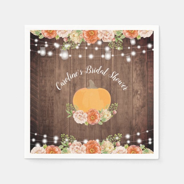 Rustic Pumpkin Fall Floral Bridal Shower Napkin (Front)