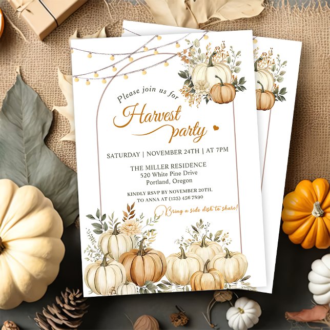 Rustic Pumpkin Fall Floral Harvest Party Invitation (Creator Uploaded)