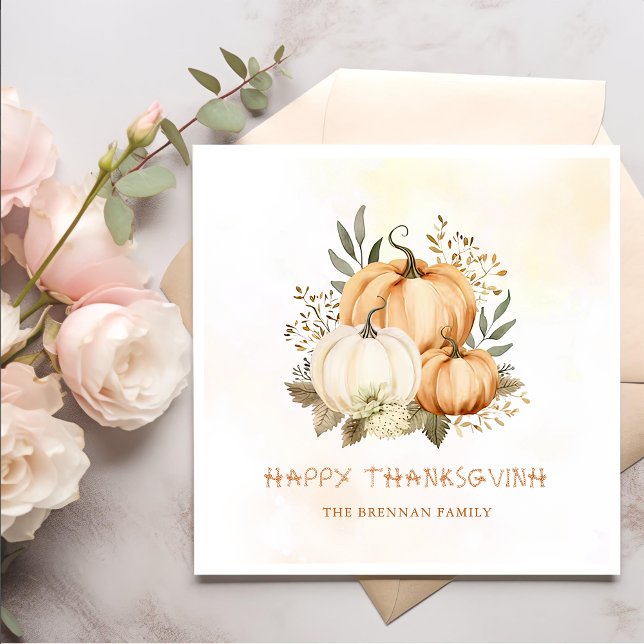 Rustic Pumpkin Fall Floral Thanksgiving Dinner Napkin (Creator Uploaded)