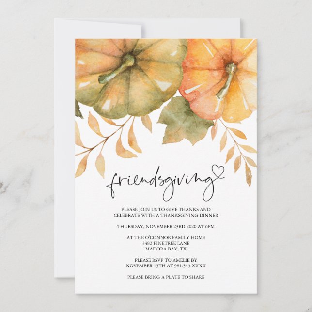Rustic Pumpkin Fall Friendsgiving Dinner Invitation (Front)