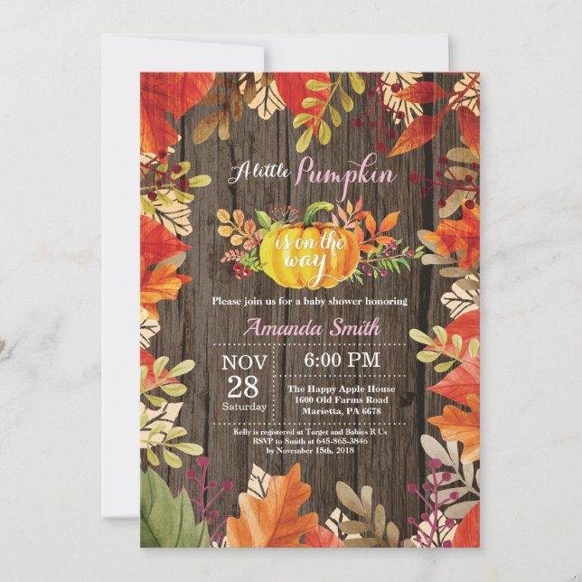 Rustic Pumpkin Fall Girl Baby Shower Invitation (Front)