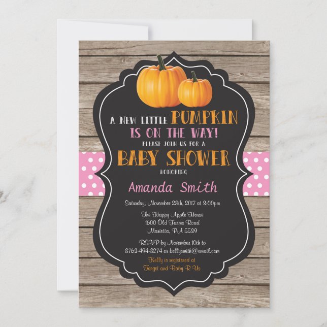 Rustic Pumpkin Fall Girl Baby Shower Invitation (Front)