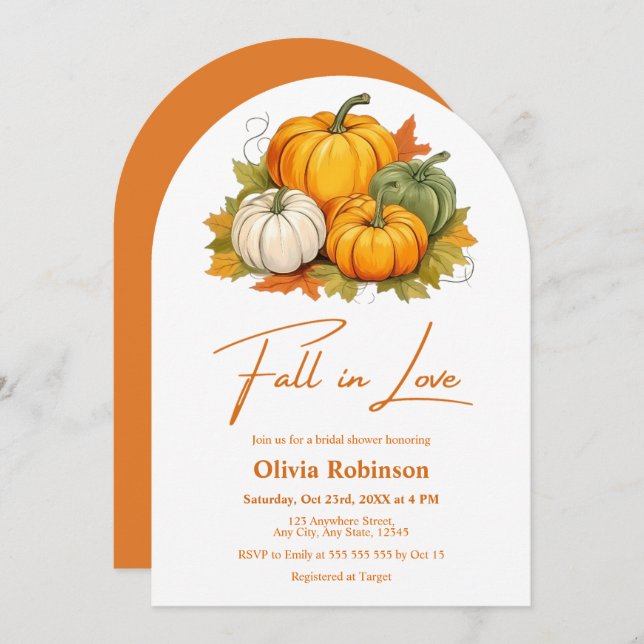  Rustic Pumpkin Fall in Love Bridal Shower  Invitation (Front/Back)