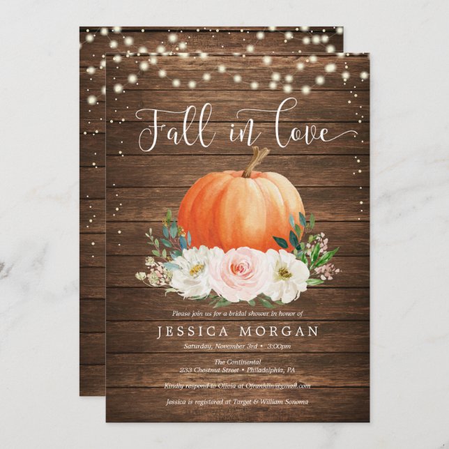 Rustic Pumpkin Fall in Love Bridal Shower Invites (Front/Back)