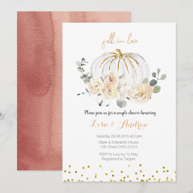 Rustic Pumpkin Fall in Love Couples Shower Invitation (Front/Back)