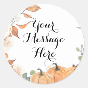Rustic Pumpkin Fall in Love Your Message Here Classic Round Sticker