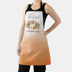 Rustic Pumpkin Family Name Thanksgiving Orange Apron