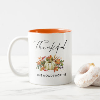 Rustic Pumpkin Family Name Thanksgiving Two-Tone Coffee Mug