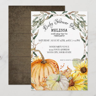 Rustic Pumpkin Farm Sunflower Foliage Baby Shower Invitation