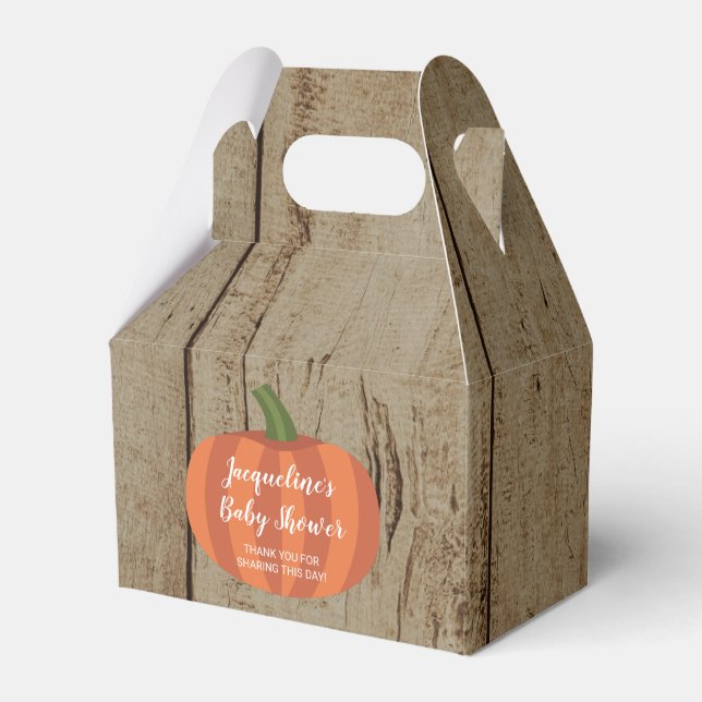 Rustic Pumpkin Faux Wood Fall Baby Shower Favour Box (Front Side)