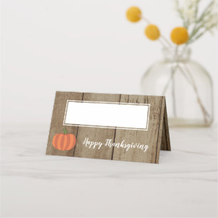Rustic Pumpkin Faux Wood Fall Happy Thanksgiving Place Card