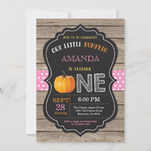 Rustic Pumpkin First Birthday Invitation Pink