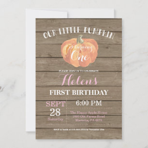 Rustic Pumpkin First Birthday Invitation Pink