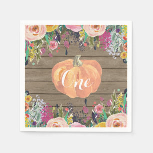 Rustic Pumpkin First Birthday Watercolor Floral Napkin
