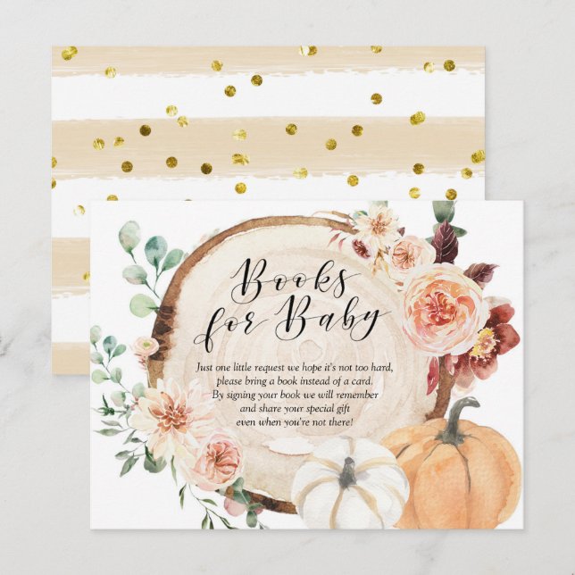 Rustic Pumpkin Floral Baby Shower Books for Baby Invitation Postcard (Front/Back)