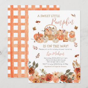 Rustic Pumpkin Floral Baby Shower Fall leaves Invitation