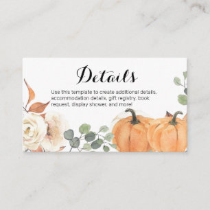 Rustic Pumpkin Floral Baby Shower Insert Card