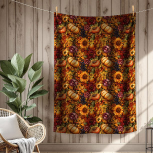 Rustic Pumpkin & Floral Cosy Autumn Atmosphere Fleece Blanket