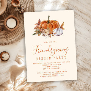 Rustic pumpkin floral Friendsgiving dinner party Invitation