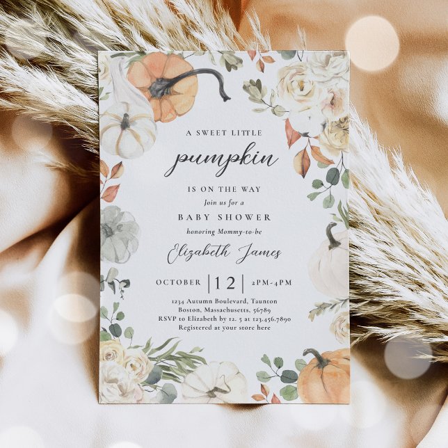 Rustic Pumpkin Floral Gender Neutral Baby Shower Invitation (Creator Uploaded)