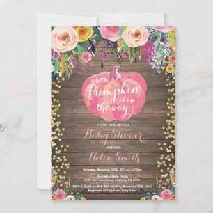 Rustic Pumpkin Floral Girl Baby Shower Invitation