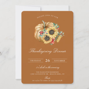 Rustic Pumpkin Floral Thanksgiving Dinner Invitation