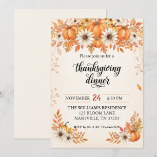 Rustic Pumpkin Floral Thanksgiving Dinner Invite
