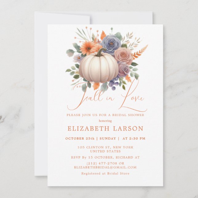Rustic Pumpkin Flowers Fall in Love Bridal Shower Invitation (Front)