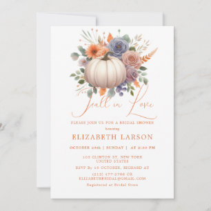 Rustic Pumpkin Flowers Fall in Love Bridal Shower Invitation