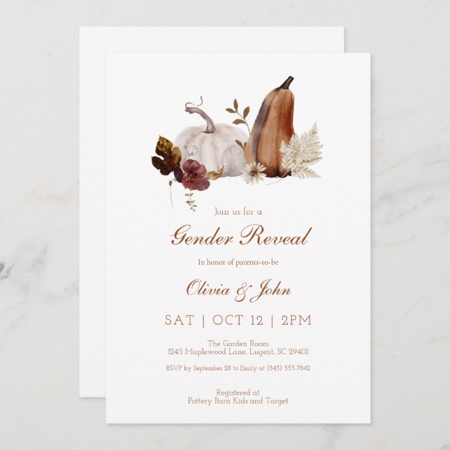 Rustic Pumpkin Gender Reveal Invitation (Front/Back)