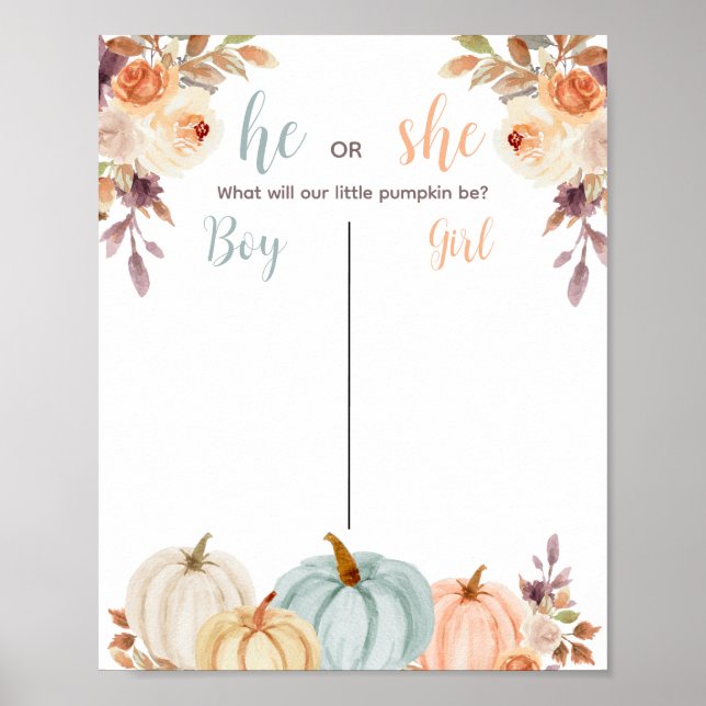 Rustic Pumpkin Gender Reveal Voting Board Poster (Front)
