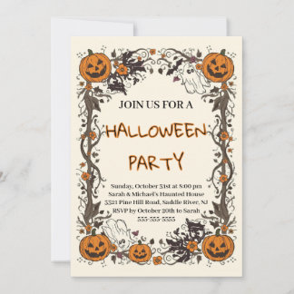 Rustic Pumpkin & Ghost Spooky Fall Halloween Party Invitation