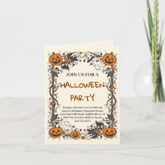 Rustic Pumpkin & Ghost Spooky Fall Halloween Party Invitation