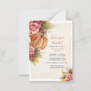 Rustic Pumpkin Give Thanks Thanksgiving Dinner Card