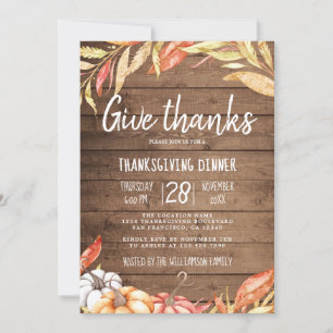 Rustic Pumpkin Golden Foliage Thanksgiving Dinner Invitation