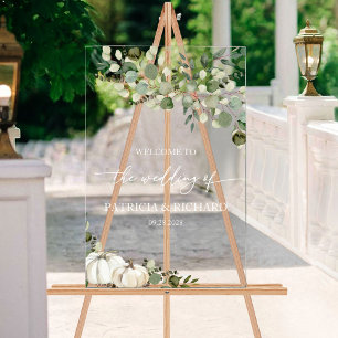 Rustic Pumpkin Greenery Fall Wedding Welcome Sign