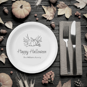 Rustic Pumpkin Halloween Party Simple Typography  Paper Plate