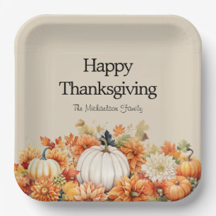 Rustic Pumpkin Happy Thanksgiving Personalised Paper Plate