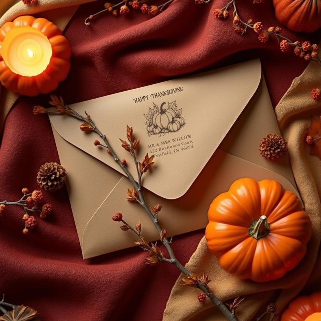 Rustic Pumpkin Harvest Arrangement Fall Rubber Stamp (Rustic Pumpkin Harvest Arrangement Fall Return Address Rubber Stamps Thanksgiving Design.)